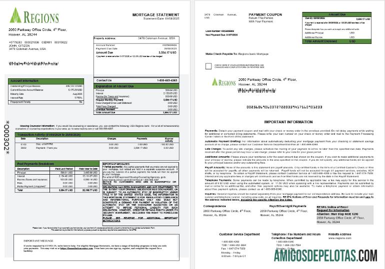 Extrato de hipoteca do banco regional dos EUA em formatos Word e PDF 1 2 amostra